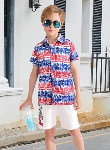 Image of XiaoMoSha Hawaiian Shirts for Boys Button Down Shirt Short Sleeve Shirts Girls Hawaiian Shirt Summer Beach Tops for Kids