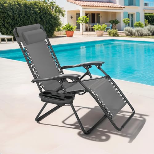 Chaise longue camping pliable réglable transat jardin gris - 3