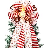 Thiccywoov Christmas Tree Topper 12 x 45'' Large Christmas Bows with Glitter Large Gingerbread Man Toppers Decorative Gift Bows for Wreaths Thanksgiving Xmas Tree Ornament