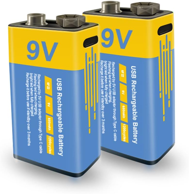SZEMPTY Lithium 9V Rechargeable Batteries, 6F22 Liion USB 9V Battery