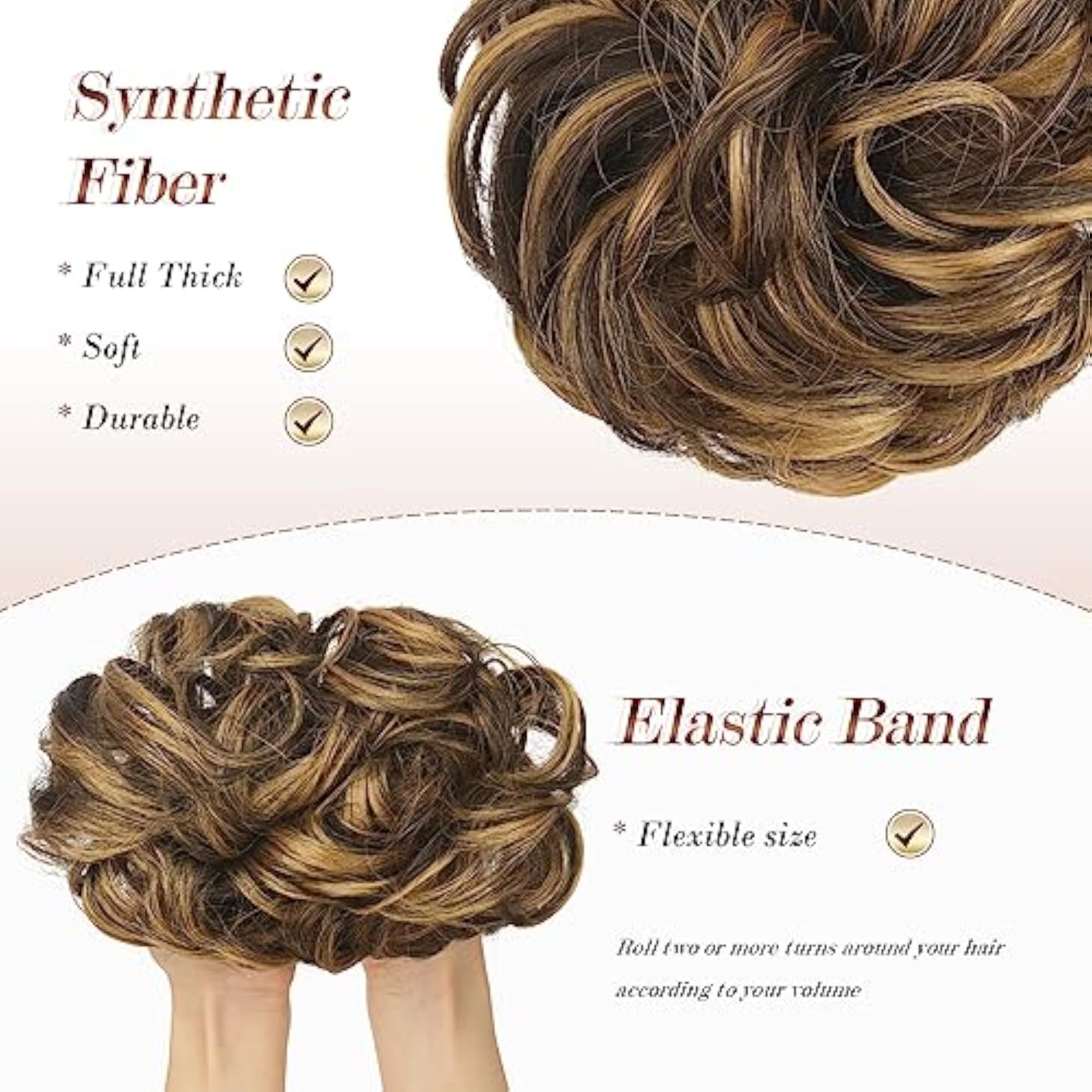 Highlighted Messy Bun Wavy Curly Scrunchies Synthetic Ponytail Hair Extensions
