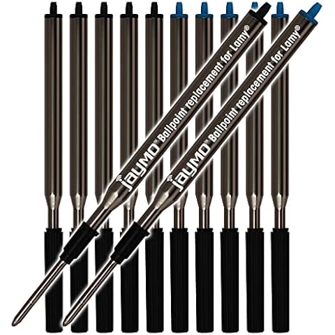 Jaymo Replacement for Lamy M16 1200150/1200152 - Measures 4.17 in / 106 mm Long - Ballpoint Pen Refill - 6 Black + 6 Blue Cover