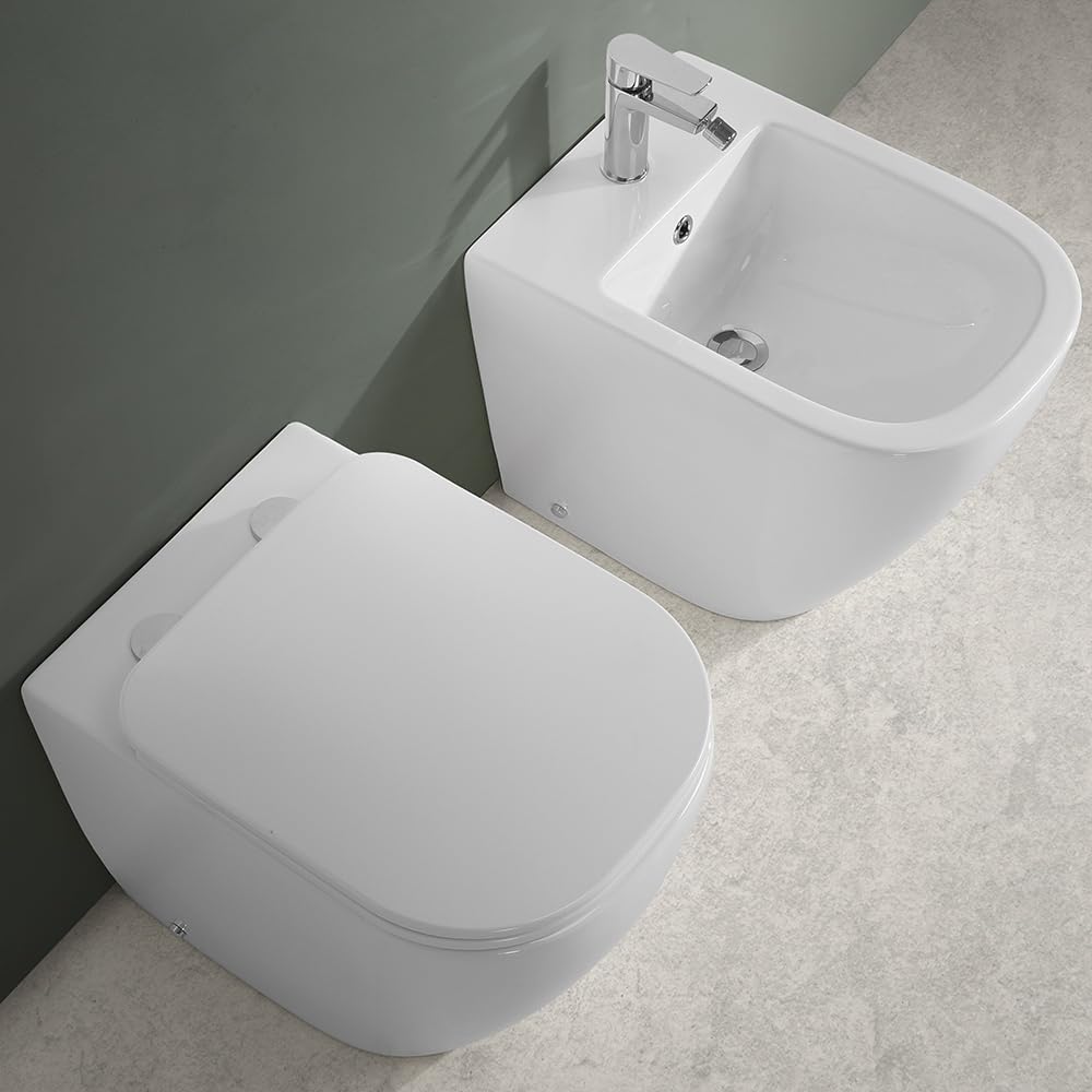 Sanitari Filomuro Serie Kayra WC In Ceramica Bianco Lucido Scarico Rimless Completo Di Copriwc Slim Soft-Close