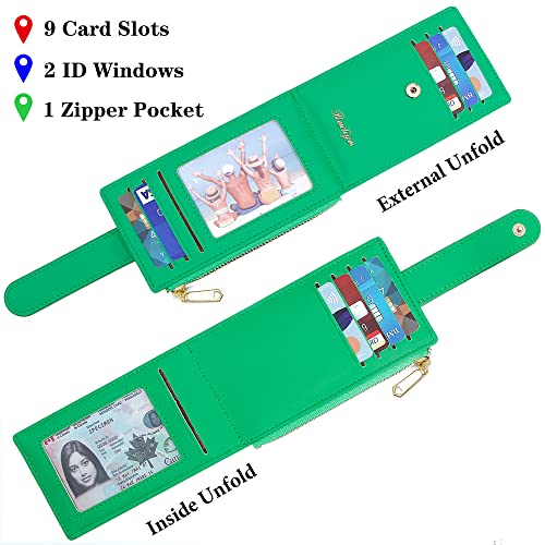 Image of Badiya Slim Women Wallet RFID Blocking Bifold Compact 9 Card Slots Holder Wallets Soft Leather with Zipper Coin Pocket 2 ID Window