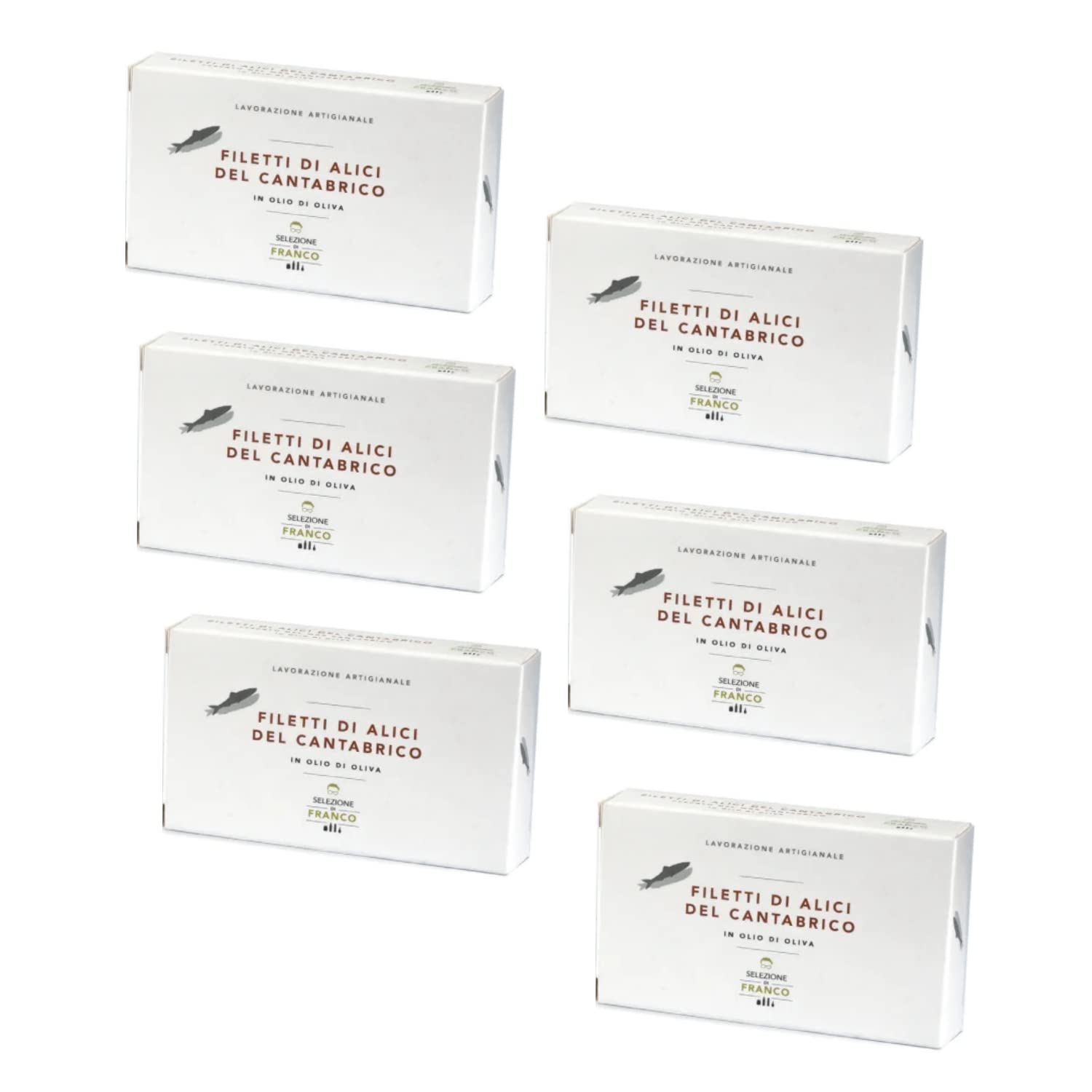 Selezione di Franco® | Filetti di Alici del Mar Cantabrico in Olio di Oliva | Acciughe del Mar Cantabrico Lavorate a Mano | Cuzziol® Acciughe Cantabrico - 6 Lattine (Netto 6 x 70 Gr)