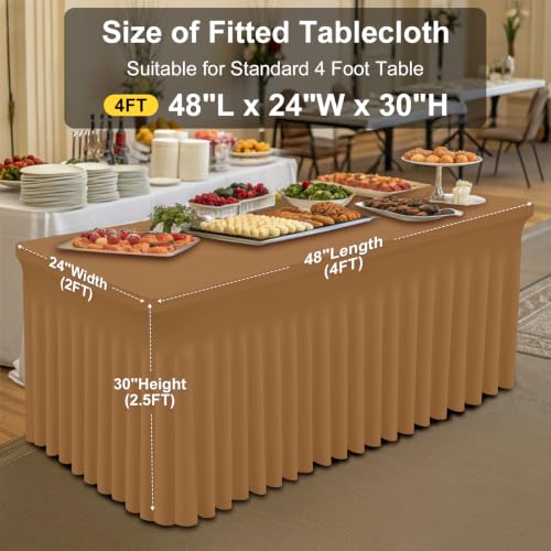 Image of Smiry Spandex Elastic Fitted Table Cloth Skirt for 4FT Rectangle Table | Stretch Washable Table Cloth, Banquet Table Cover for Wedding, Party, Indoor & Trade Shows, (Brown, 48Lx24Wx30H)