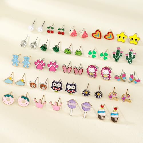 24/30/40 Pairs Cute Funny Hypoallergenic Stud Earrings Set for Women Sensitive Ears With Stainless Steel Mixed Style4