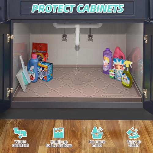 SIKADEER 28" x 22" Under Sink Mat Waterproof, Silicone Mat Kitchen Drawer Shelf and Cabinet Liner, Sink Protector for Kitchen Organizers and Storage, Boot Tray Pet Food Mats