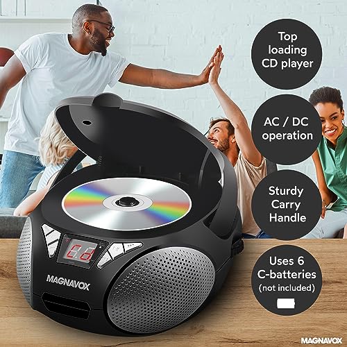 Magnavox Portable Top Loading CD Boombox with AM/FM Stereo Radio in Black | CD-R/CD-RW Compatible | LED Display | AUX Input | Programmable CD Player | 1.6 watts of Audio by Magnavox - Image 4