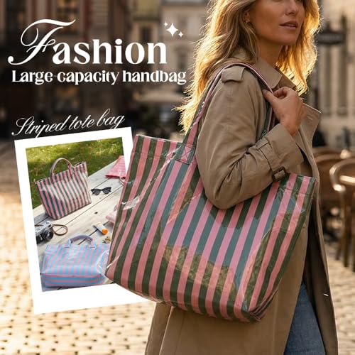 Bolso tote de PVC a rayas para mujer miniatura 4