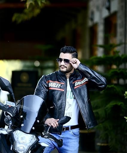 Men's Harley Biker Leather Jacket - Bill Goldberg Motorcycle Genuine Black Real Leather Jacket4