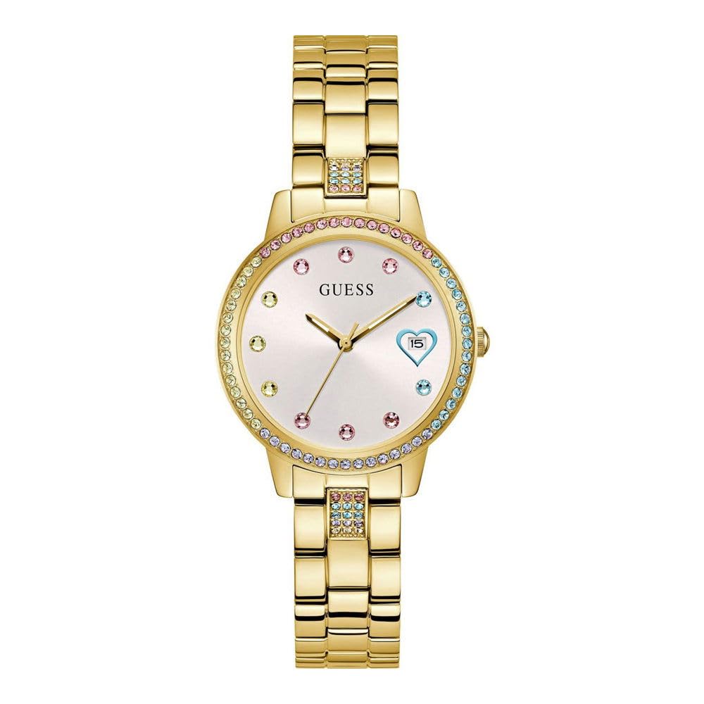 GUESS Stainless Steel Women White Analog Round Dial Watch- Gw0657L2, Gold Band (B0CLF4S2B1) Amazon Price History, Amazon Price Tracker
