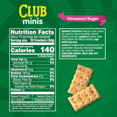 Club Minis Crackers, Spring Snacks, Snack Crackers, Limited Edition, Cinnamon Sugar, 11oz Box (1 Box)