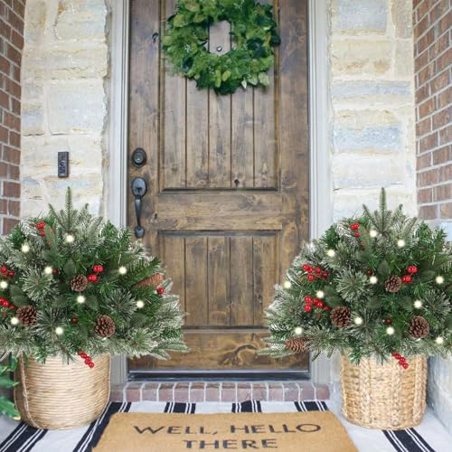 Prelit Planter Bushes Christmas Urn Filler, Holiday Planter Filler with