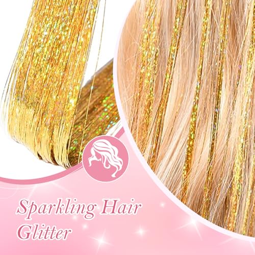 Image of BendJoy 6-Piece glitter Clip-in hair tinsels for women Vibrant Colors | Tangle-Free | Lightweight | Shimmering Strands | Easy to Apply | Party Hair Accessories