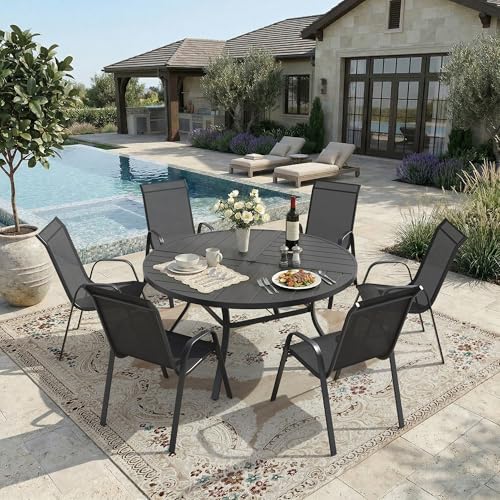Image of DIFY Patio Chairs Set of 8, Stackable Outdoor Dining Chairs Set with Breathable Textilene High Back and All-Weather Metal Frame for Garden, Backyard, Deck, Dark Grey