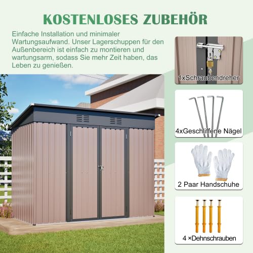 XXL Gartengerätehaus Metall 242x126x182 cm – Wetterfest, Rostfrei, Mit Schiebetür & Belüftung, Ideal Für Fahrräder, Mülltonnen & Gartenschuppen im Garten