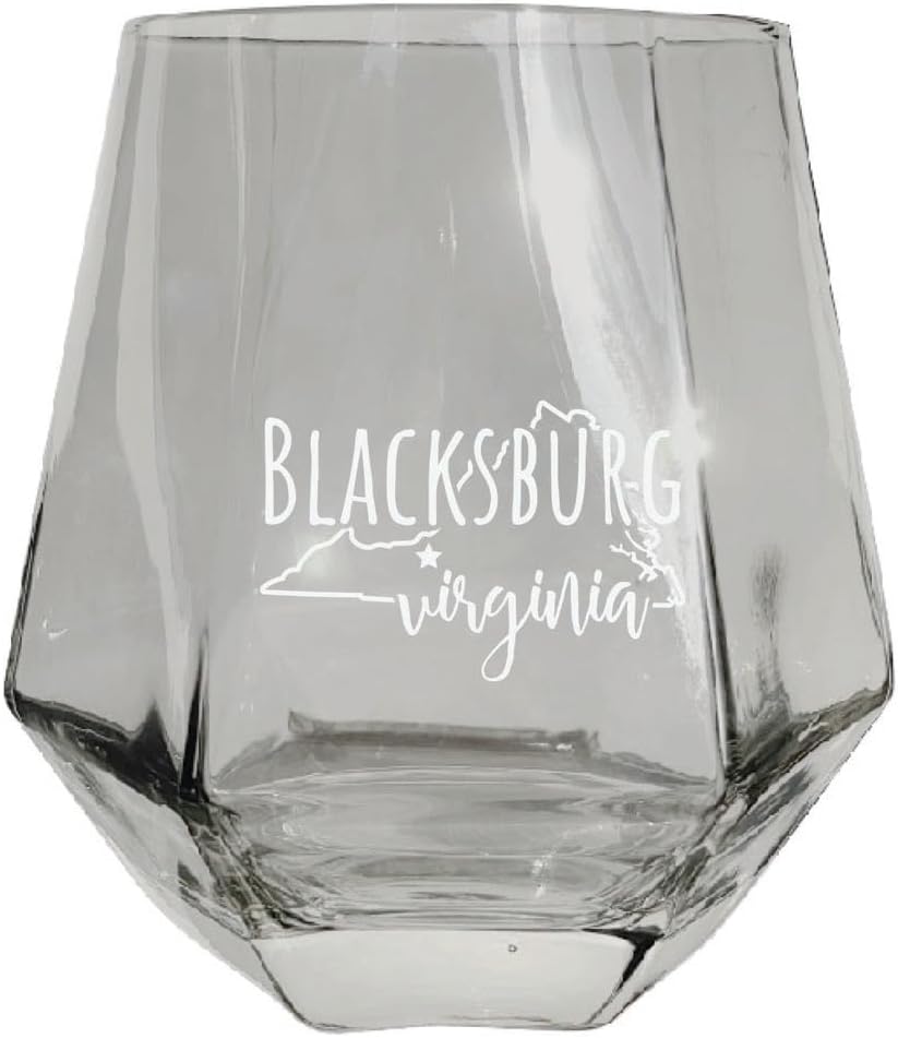 Blacksburg Virginia Souvenir Stemless Diamond Wine Glass Engraved 15 oz Clear 4-Pack
