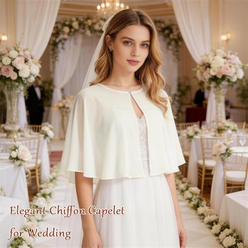Image of Ciormis Chiffon Capelet Women's Soft Shawls and Wraps for Evening Dresses, Wedding Formal Dress Shawl Cape Cover up