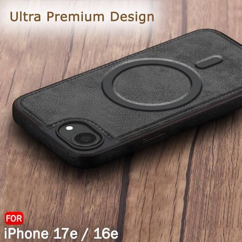 Image of TheGiftKart for iPhone 16e / iPhone 17e Case, Leather Finish Back Cover Compatible with MagSafe, Shockproof Design, Raised Edges for Camera & Screen Protection, Stunning Minimalist Cover Case (Black)