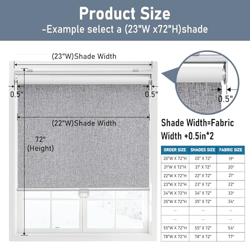 Image of AOSKY Blackout Cordless Roller Shades, 34.5 inch W x 72 inch H, Heather Grey