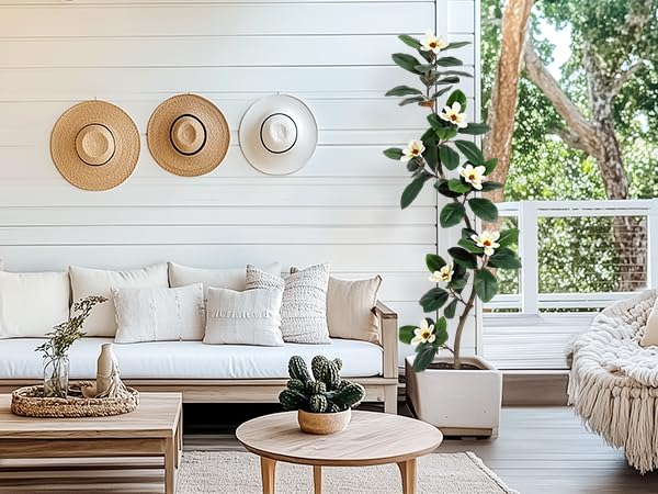 GAOMON 6FT Artificial Fiddle Leaf Fig Tree with Magnolia Flowers, Faux Plants with White Planter Pot, Faux Floor Plant, Indoor and Outdoor Rubber Tree for Home Office Decor
