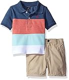 Nautica Baby Boys Stripe Polo with Pull on Short Set, Ink, 12 Months