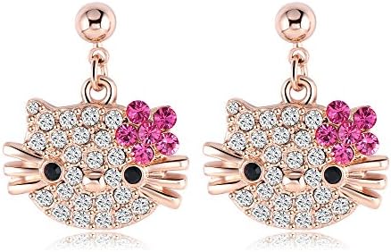 VPKJewelry Women's ladies Girls Kids Hello Kitty Cat 18k Rose Gold Plated Austrian Crystal Stud Earrings Christmas gifts