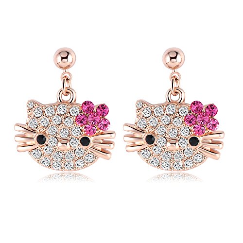 Vpkjewelry Women's Ladies Girls Kids Hello Kitty Cat 18K Rose Gold Plated Austrian Crystal Stud Earrings Christmas Gifts #TOP3