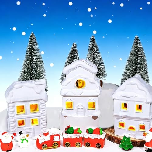 Wowagoga 21 Pcs Ceramic Christmas House Village Sets, 4.3 Inch White...