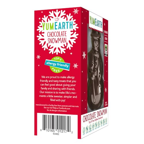 Image of YumEarth Fair Trade Dairy Free Chocolate Snowman - Allergen Friendly, Non GMO, Vegan with Rice Milk - No Artificial Dyes - 1 2oz Hollow Snowman Christmas Candy