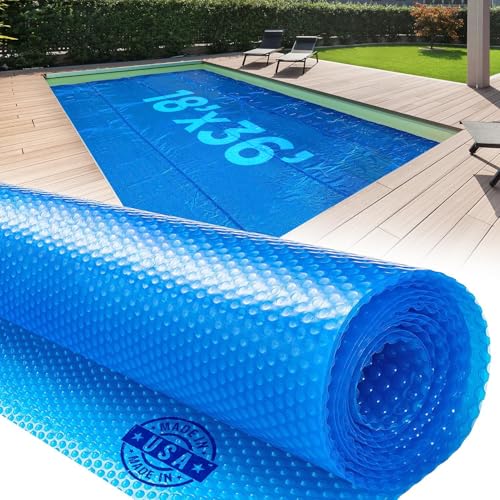 18 x 36 Rectangle Solar Cover for Inground and Above Ground Pools 12 Mil - Premium Heavy Duty Solar Blanket for Above Ground Pool Blue - Made in USA