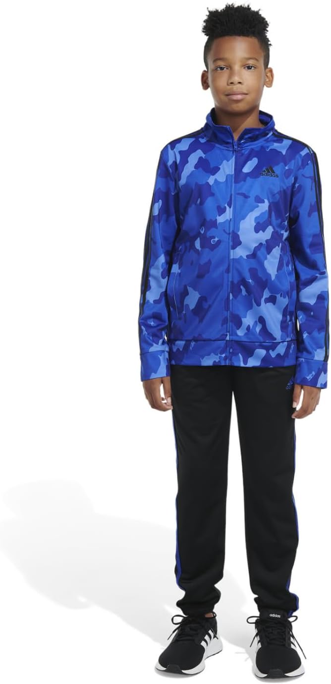 adidas Boys' Little Tricot Jacket & Pant Clothing Set, Semi Lucid Blue Camo, X-Large