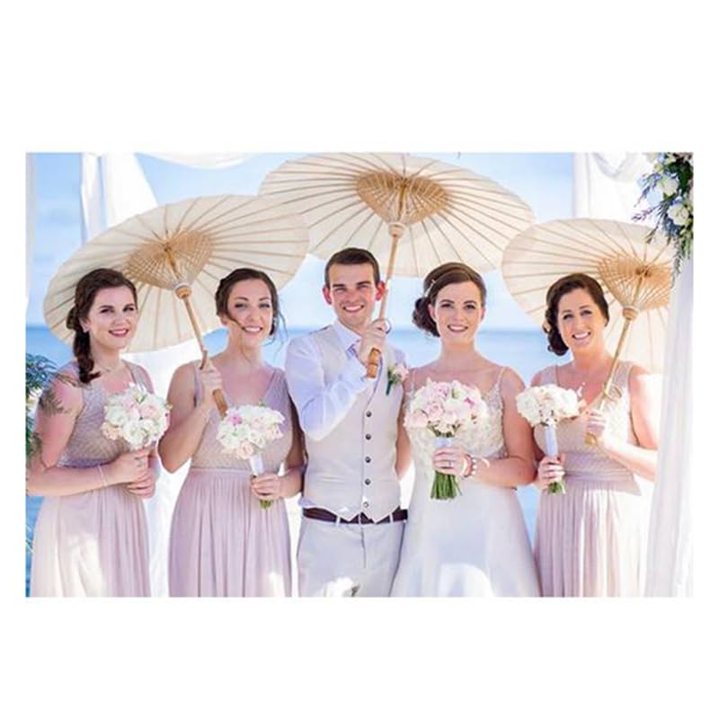 12 Papierowy Parasol Parasol Plażowy Biały DIY Parasol Fotografia Rekwizyty na Baby Shower Imprezy Ślubne 60 Cm/23,6