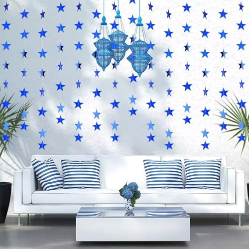 Image of Blue Glitter Star Garland Hanging Decorations, Streamer Bunting Banner Decorations,65 Feet, Twinkle Star Backdrop for Graduation, Birthday, Wedding, Christmas Party, New Year(Blue)