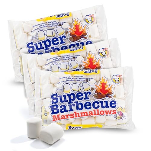 Mr. Mallo Marshmallows 3x300G [ZUM GRILLEN & FÜR LAGERFEUER] - Normale Größe - Fluffige BBQ marshmallows - Glutenfrei & Fettfrei - Weiße Marshmallow