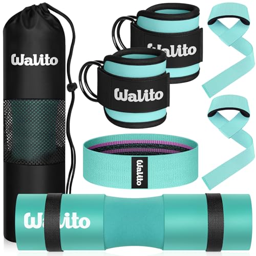 Image of WALITO 8Pcs Barbell Pad Set for Hip Thrust - Squat Pad,Gym Accessories for Women with Bar Bad,Bench Press, with Gym Ankle Straps,Resistance Bands for Working Out,Lifting Strap,Carry Bag