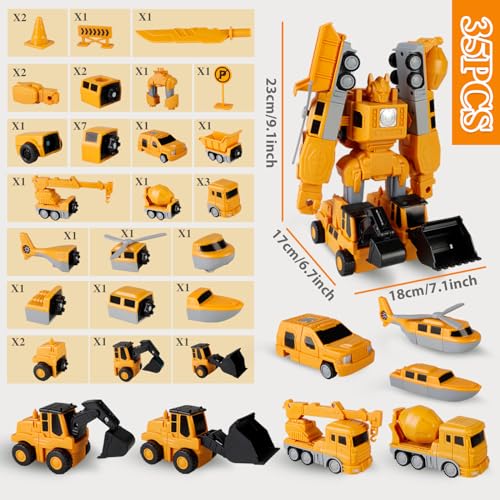 Image of Magnetic Transform Engineering Car Assembled Toys,Toy Construction Vehicles with Storage Box,Magnetic Blocks for Kids Age 3-5 4-8 Outdoor Toddler Activities Toys(Engineering Series-35 Pcs)