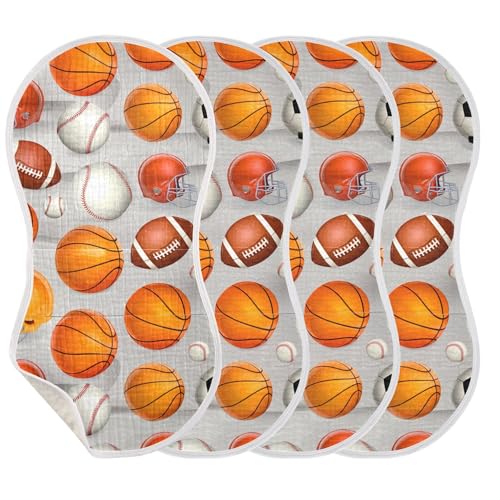 xigua Sports Balls Muslin Baby Burp Cloths Set of 2, Super Soft & Absorbent Burping Rags, Cotton Burp Clothes Shower Gift for Newborn, Baby Girls and Boys3