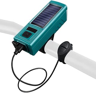 Qican Luz de bicicleta LED Farol frontal de bicicleta à prova d'água luz de aviso de ciclismo banco de energia com 4 modos de luz 130dB buzina de bicicleta alta para mountain bike de estrada