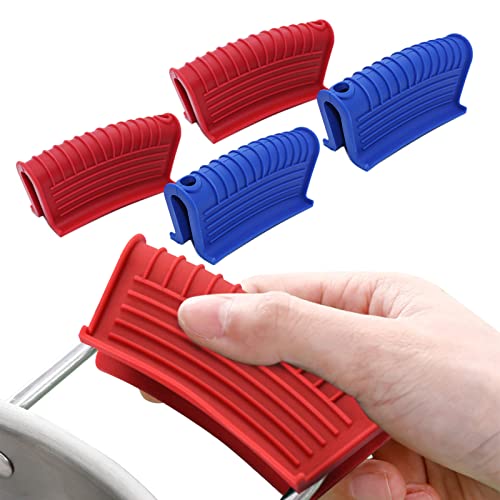 2 Pairs Cast Iron Pot Assist Handle Covers, Non Slip Pot Holders With High Heat Resistance For Griddles Casserole Metal Frying Pans Aluminum Cookware(Red And Blue) #TOP12