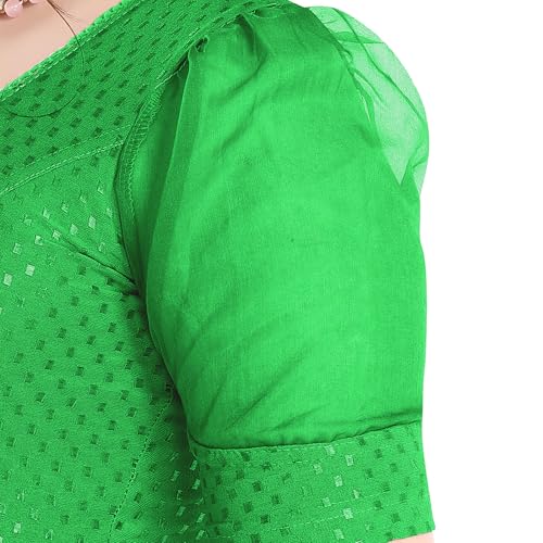 Image of FINESTFIT Stay On Trend Fashion 100% Cotton Readymade Blouses for Women,Round Neckline with Organza Balloon Sleeves.