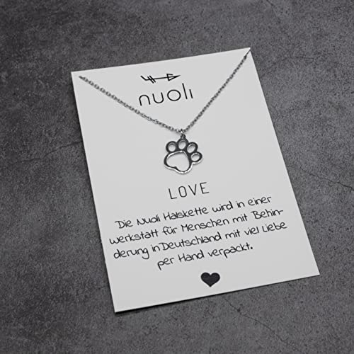 Nuoli® Pfoten Kette Damen Silber (45 + 5cm verstellbar) Halskette mit Pfote Anhänger, Hund und Katze