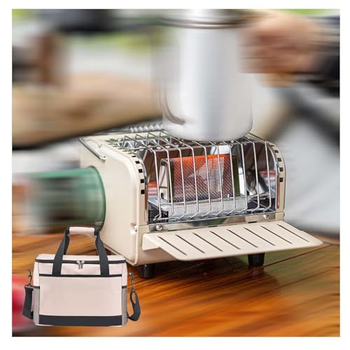 3 en 1 Estufa de Gas Portatil Rejilla Termoaislante Extraíble, Estufa de CalefaccióN Con Bolsa de Almacenamiento, para Tiendas de CampañA,Khaki