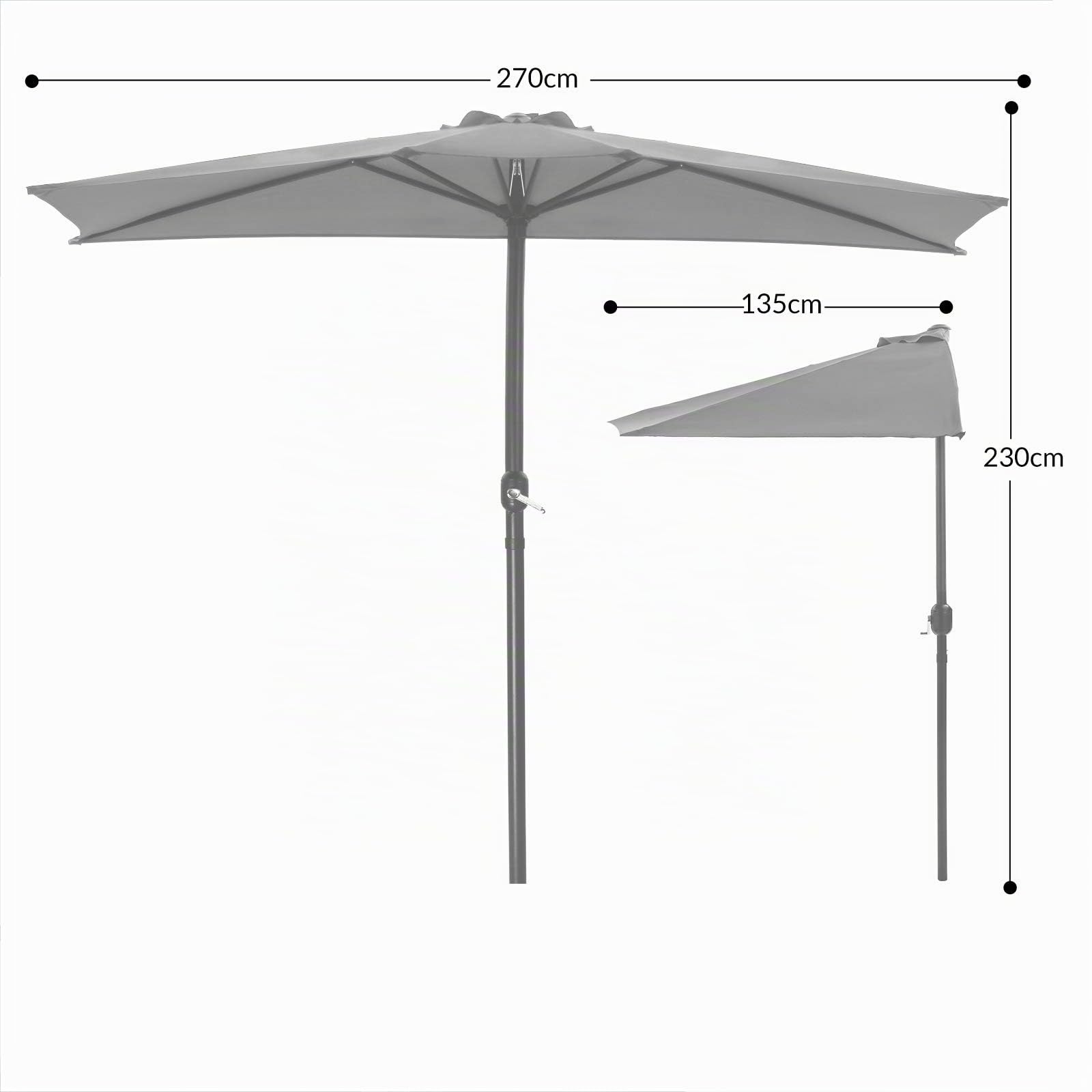 Kingsleeve Ombrellone Mezzaluna a Parete Muro Ø2,7m x 2,3m H manovella UV40+ Idrorepellente Giardino Balcone terrazza Crema