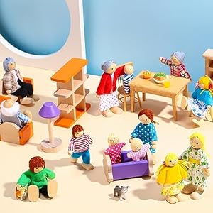 Skylety 20 Pcs Wooden Dollhouse Family Set of 16 Mini People Figures and 4 Pets, Wooden Dollhouse Dolls Family Cosplay Figures Accessories for Pretend Toy(Vivid Style) Skylety 20 Pcs Wooden Dollhouse Family Set of 16 Mini People Figures and 4 Pets Wooden Dollhouse Dolls Family Cosplay Figures Accessories for Pretend ToyVivid Style