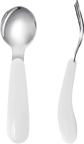 Miniatura 6 de VANRA Juego de 2 piezas de tenedor y cuchara para niños pequeños con estuche de viaje de acero inoxidable 188, cubiertos para niños, cubiertos