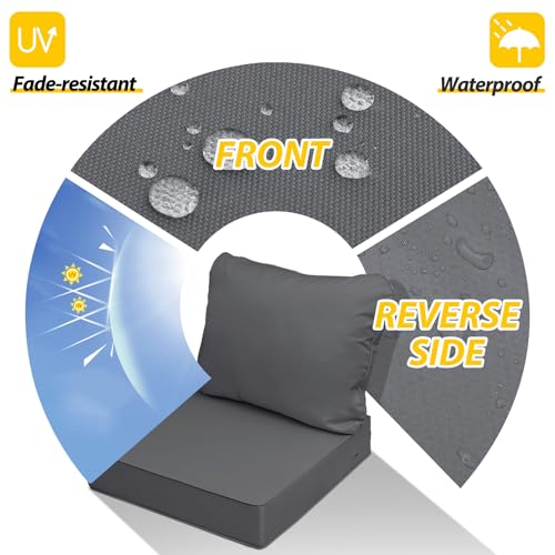 Image of AAAAAcessories Outdoor Deep Seat Cushions, Waterproof, Fade-Resistant Patio Furniture Replacement Cushions, Set of 2, 24 inch x 24 inch x 5 inch, Dark Gray