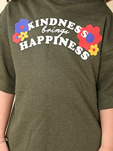 Image of LILPICKS Girls Text Printed Oversized Tee with Shorts Set (Green)