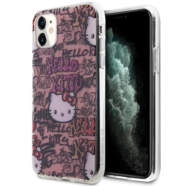 CG MOBILE Hello Kitty HKHCN61HDGPTP Coque rigide pour iPhone 11/XR 6,1" Rose IML Tags Graffiti